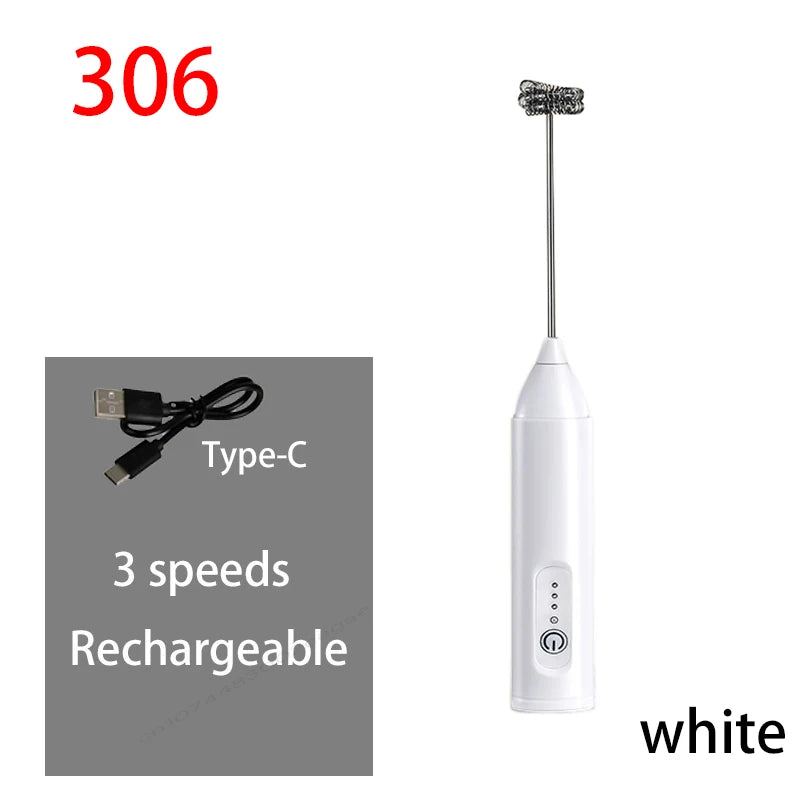 HOT Electric Milk Frother + Egg Beater Wireless Type-C Charging 3 Speeds Mini Handheld Foam Maker Coffee Whisk Cooking Tools