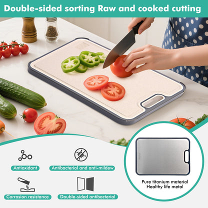 Premium Titanium Cutting Board for Kitchen – Extra Large 16”×11” Double-Sided Chopping Board | Food-Grade Pure Titanium & Wheat Straw PP | Durable, Dishwasher Safe, Easy to Clean