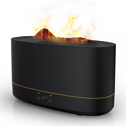 Essential Oil Diffuser & Humidifier – 200ml Flame Aroma Diffuser with 7 Color LED Lights & Timer | Aromatherapy Diffuser for Home, Bedroom & Office (Black)