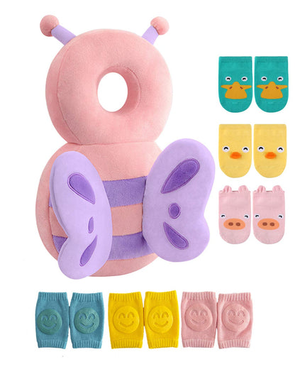 Toddler Baby Head Protector Backpack for Toddler Walker with Knee Pads&Anti-Slip Socks, Elephant