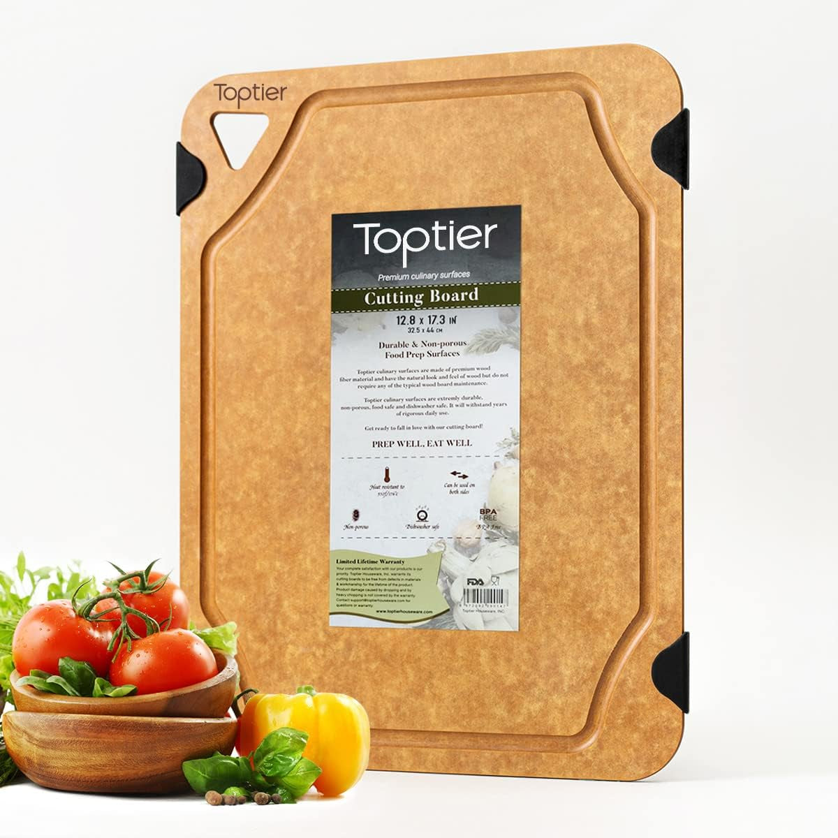 Wood Fiber Cutting Board for Kitchen - Non-Slip, Reversible, Eco-Friendly, Small 11.5 X 9.25-Inch Chopping Board, Natural Slate