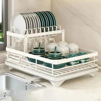 Adjustable Dish Drying Rack & Drainboard Organizer for Kitchen Plates, Over Sink Countertop, Cutlery Storage with Drain Rac - RELUX.STORE