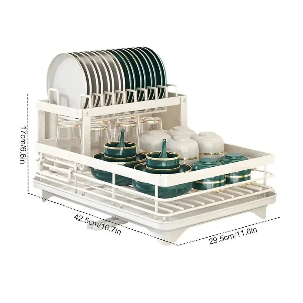 Adjustable Dish Drying Rack & Drainboard Organizer for Kitchen Plates, Over Sink Countertop, Cutlery Storage with Drain Rac - RELUX.STORE