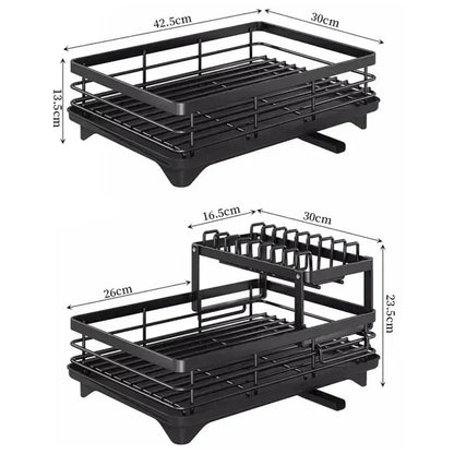 Adjustable Dish Drying Rack & Drainboard Organizer for Kitchen Plates, Over Sink Countertop, Cutlery Storage with Drain Rac - RELUX.STORE