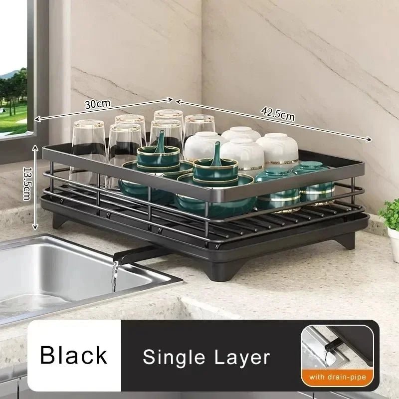 Adjustable Dish Drying Rack & Drainboard Organizer for Kitchen Plates, Over Sink Countertop, Cutlery Storage with Drain Rac - RELUX.STORE