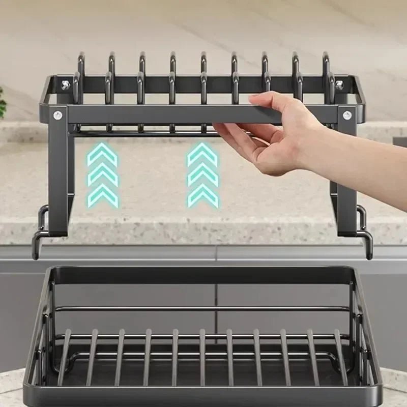 Adjustable Dish Drying Rack & Drainboard Organizer for Kitchen Plates, Over Sink Countertop, Cutlery Storage with Drain Rac - RELUX.STORE