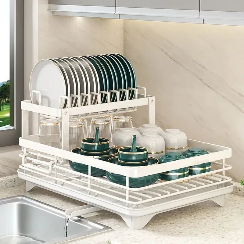 Adjustable Dish Drying Rack & Drainboard Organizer for Kitchen Plates, Over Sink Countertop, Cutlery Storage with Drain Rac - RELUX.STORE