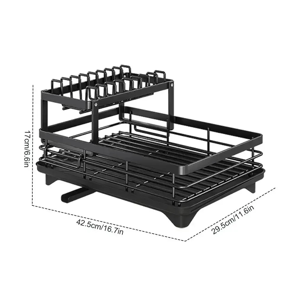Adjustable Dish Drying Rack & Drainboard Organizer for Kitchen Plates, Over Sink Countertop, Cutlery Storage with Drain Rac - RELUX.STORE