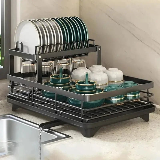Adjustable Dish Drying Rack & Drainboard Organizer for Kitchen Plates, Over Sink Countertop, Cutlery Storage with Drain Rac - RELUX.STORE