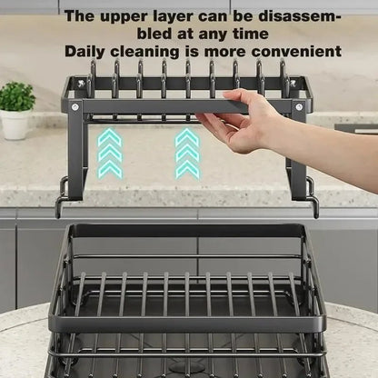 Adjustable Dish Drying Rack & Drainboard Organizer for Kitchen Plates, Over Sink Countertop, Cutlery Storage with Drain Rac - RELUX.STORE