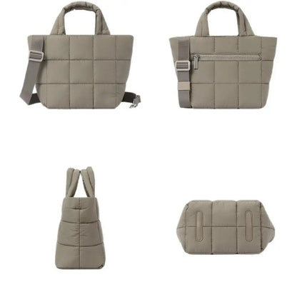 Adjustable Quilted Tote Bag Nylon Detachable Strap Puffer Bag Large Capacity with Zipper Crossbody Bag Travel - RELUX.STORE