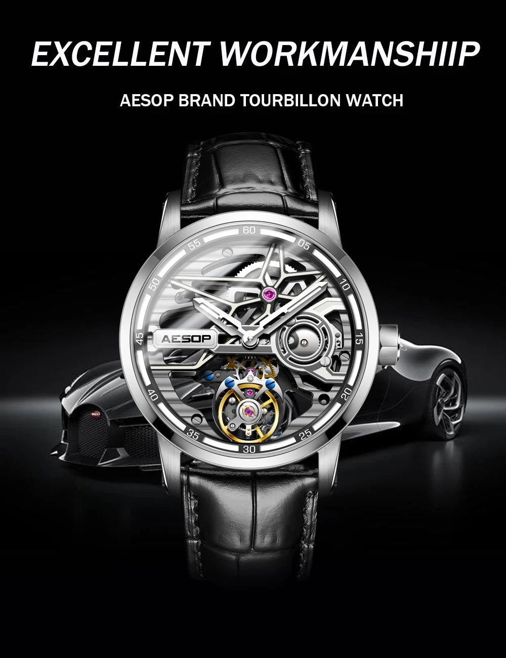 AESOP Men Flying Tourbillon Mechanical Full Skeleton Waterproof Watches Top Brand Luxury Watch for Men Sapphire With Diamond Man - RELUX.STORE