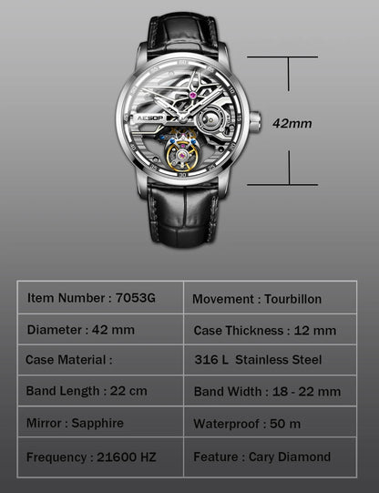 AESOP Men Flying Tourbillon Mechanical Full Skeleton Waterproof Watches Top Brand Luxury Watch for Men Sapphire With Diamond Man - RELUX.STORE