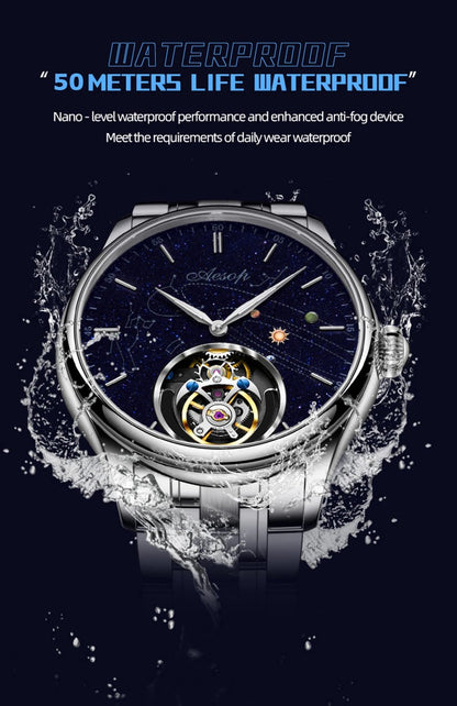 AESOP Mens Luxury Real Flying Tourbillon Mechanical Sapphire Waterproof Watch Skeleton Watches for Men Wristwatches Male 2025 A - RELUX.STORE