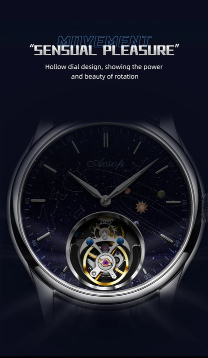 AESOP Mens Luxury Real Flying Tourbillon Mechanical Sapphire Waterproof Watch Skeleton Watches for Men Wristwatches Male 2025 A - RELUX.STORE