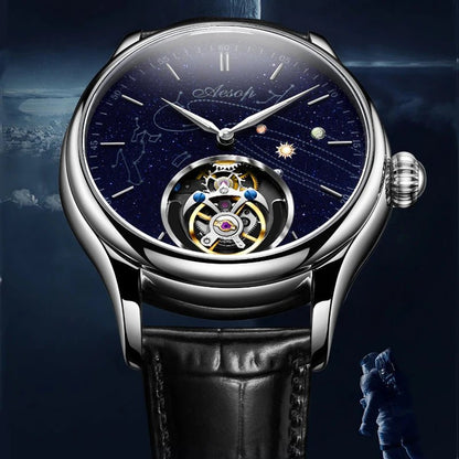 AESOP Mens Luxury Real Flying Tourbillon Mechanical Sapphire Waterproof Watch Skeleton Watches for Men Wristwatches Male 2025 A - RELUX.STORE