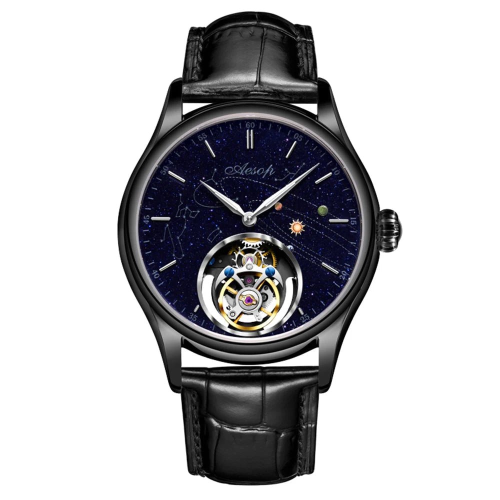 AESOP Mens Luxury Real Flying Tourbillon Mechanical Sapphire Waterproof Watch Skeleton Watches for Men Wristwatches Male 2025 A - RELUX.STORE