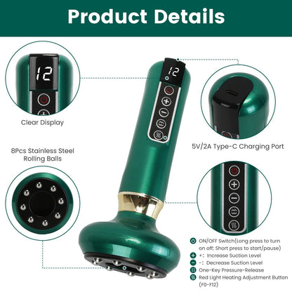 "Anti - Cellulite Handheld Vacuum Massager – Suction Cupping Therapy Device with 12 Suction Modes, Heating & Auto - Off | Body Slimming & Skin Tightening Tool for Abdomen, Thighs, Buttocks & Neck" - RELUX.STORE