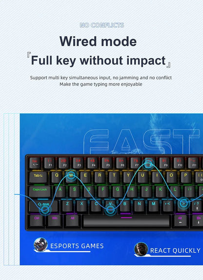 "APAYADO K61 60% Mini Mechanical Keyboard – Wired 61 - Key Phantom RGB, Black/White/Red, Red & Blue Switch Options" - RELUX.STORE