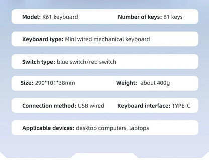 "APAYADO K61 60% Mini Mechanical Keyboard – Wired 61 - Key Phantom RGB, Black/White/Red, Red & Blue Switch Options" - RELUX.STORE