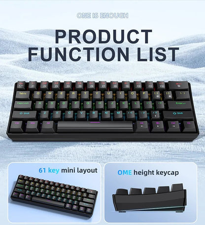 "APAYADO K61 60% Mini Mechanical Keyboard – Wired 61 - Key Phantom RGB, Black/White/Red, Red & Blue Switch Options" - RELUX.STORE