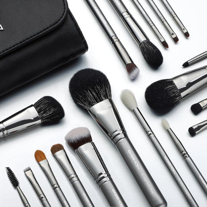 Makeup Brushes 18Pcs Professional Makeup Brush Travel Set with Eco Cylinder 2Cups Holder, Premium Synthetic Foundation Powder Concealer Blush Blending Eye Lip Brush Kit - Cruelty Free