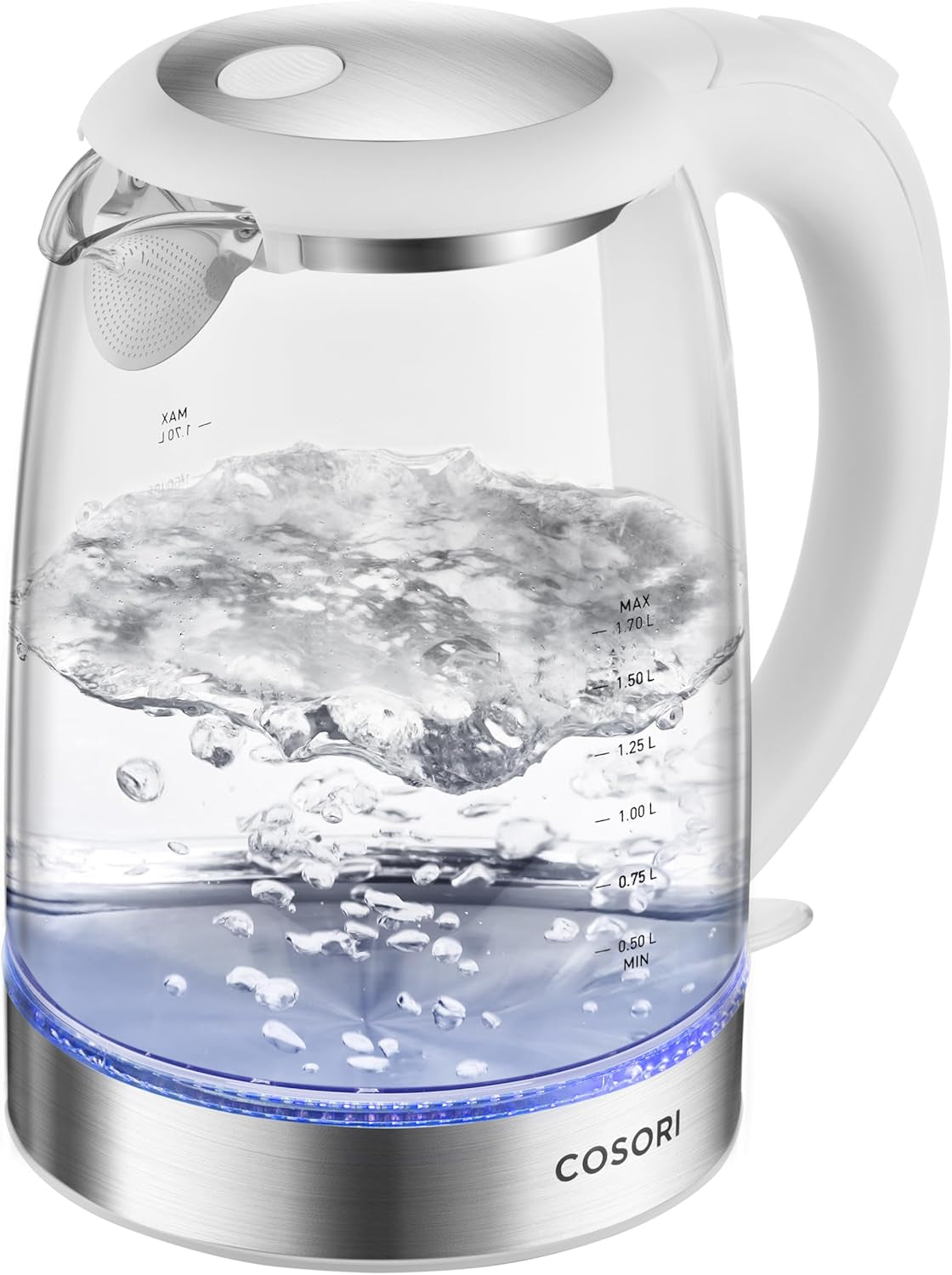 Electric Kettle, No Plastic Filter & Spout, 1.7L Tea Kettle & Hot Water Boiler for Coffee & Tea, Water Heater & Teapot, Automatic Shut Off, Borosilicate Glass, Black, 1500W