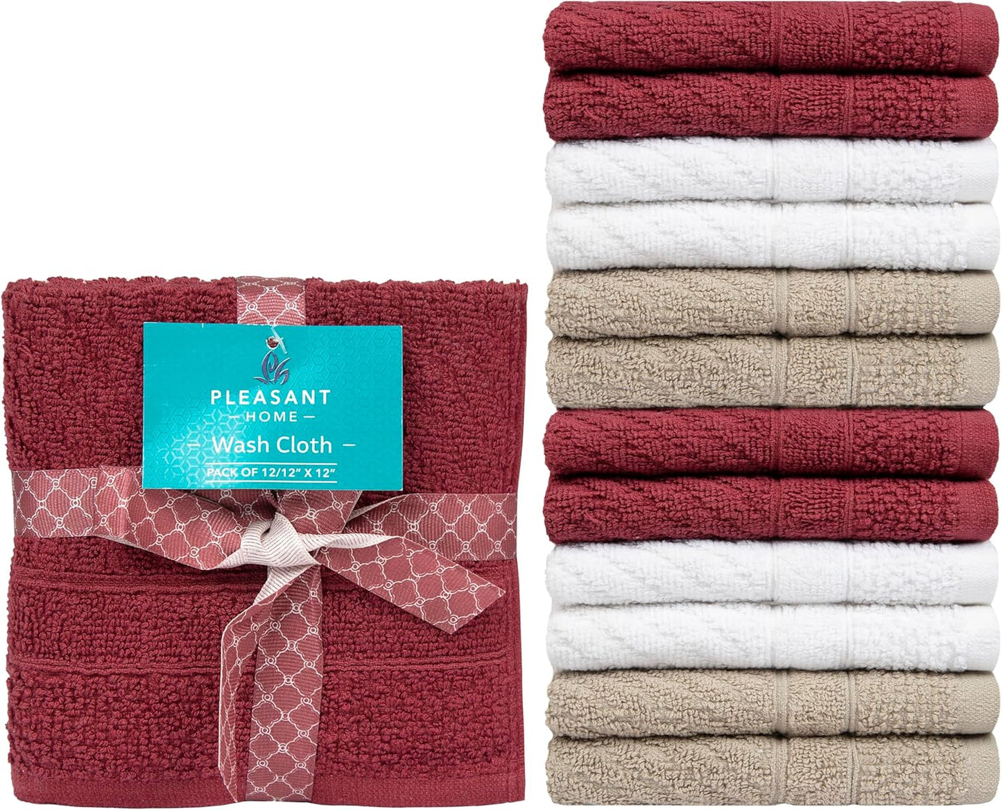 Diamond Wash Cloths Set - 12 Pack (12” X 12”) – 509 GSM - 100% Ring Spun Cotton Wash Cloth - Super Soft and Highly Absorbent Face Towels (Blush, White & Tan)