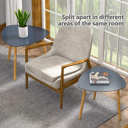 Nesting Table Set of 2 Bamboo End Table for Living Room Side Table for Bedroom Triangle Modern Coffee Table (Gray)