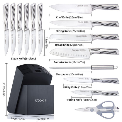 n-Slip German StainlessKitchen Knife Set, 15 Piece Knife Sets with Block, Chef Knives with No Steel Hollow Handle Cutlery Set with Multifunctional Scissors Knife Sharpener  Amazon Platform Banned