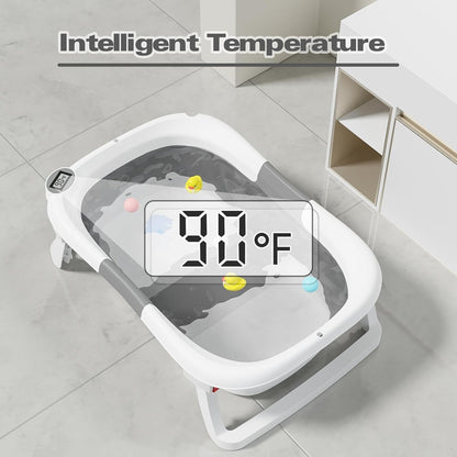 Collapsible Baby Bathtub,Baby Bath Tub with Soft Cushion & Thermometer,Baby Bathtub Newborn to Toddler 0-36 Months,Portable Travel Baby Tub