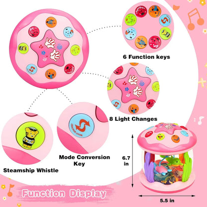 "Baby Girl Toys 6 - 36 Months – Ocean Rotating Light - Up Musical Toy for Crawling & Learning, Infant & Toddler Educational Toy, Gifts for 1 - 3 Years Old (Pink)" - RELUX.STORE