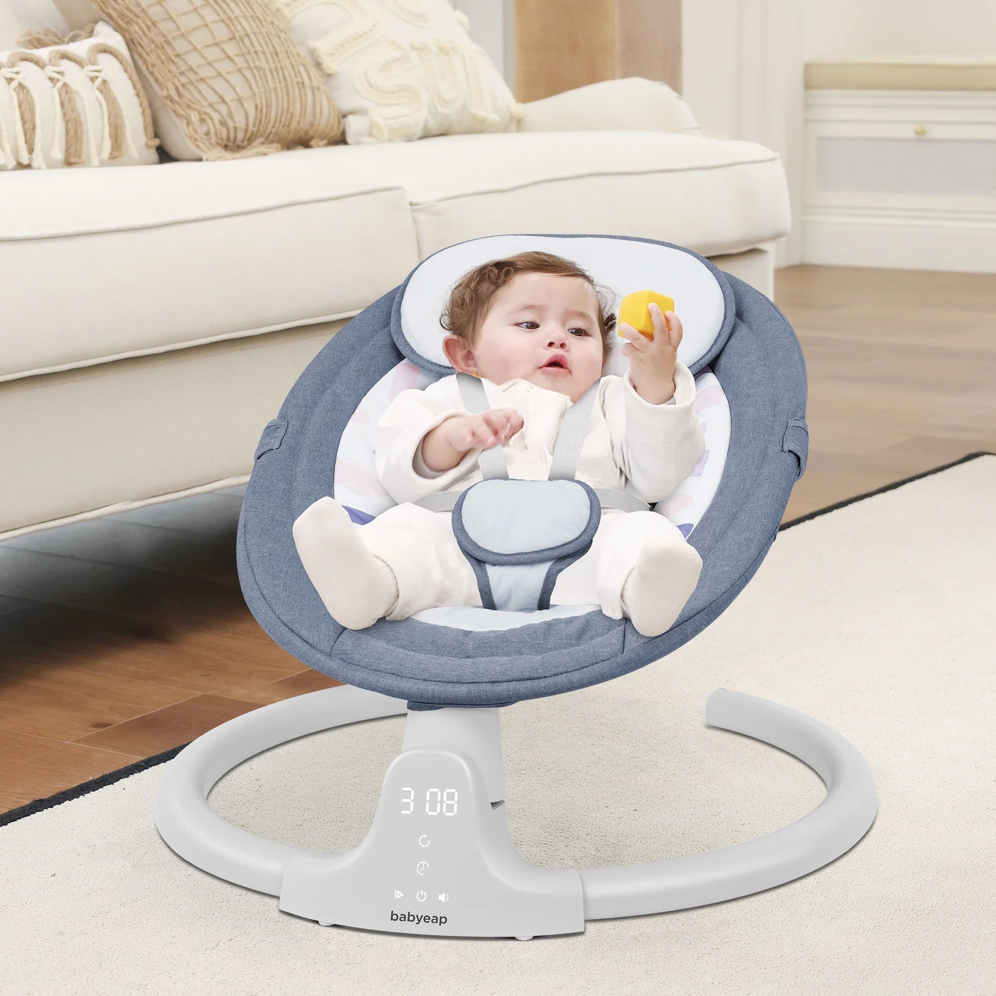 Baby Swing for Infants - APP Remote Bluetooth Control, 5 Speed Settings, 10 Lullabies, USB Plug (Blue) - RELUX.STORE