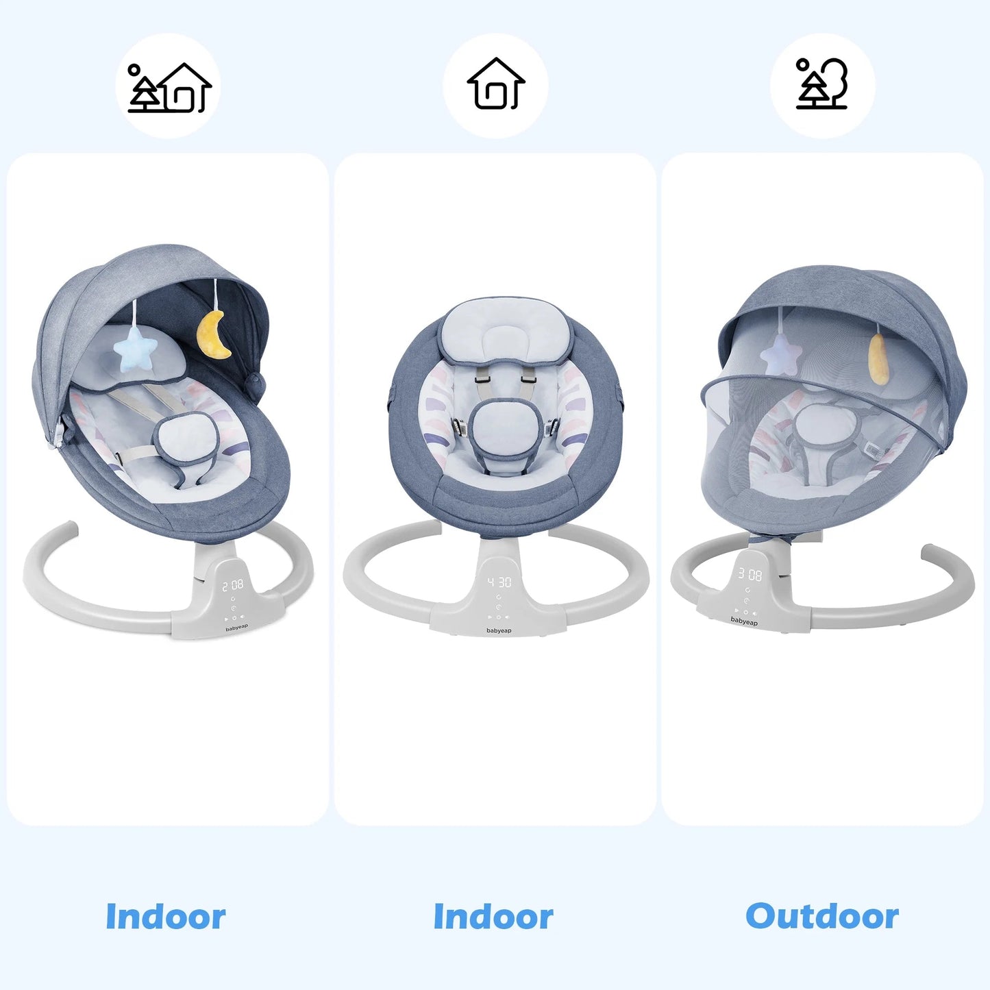 Baby Swing for Infants - APP Remote Bluetooth Control, 5 Speed Settings, 10 Lullabies, USB Plug (Blue) - RELUX.STORE