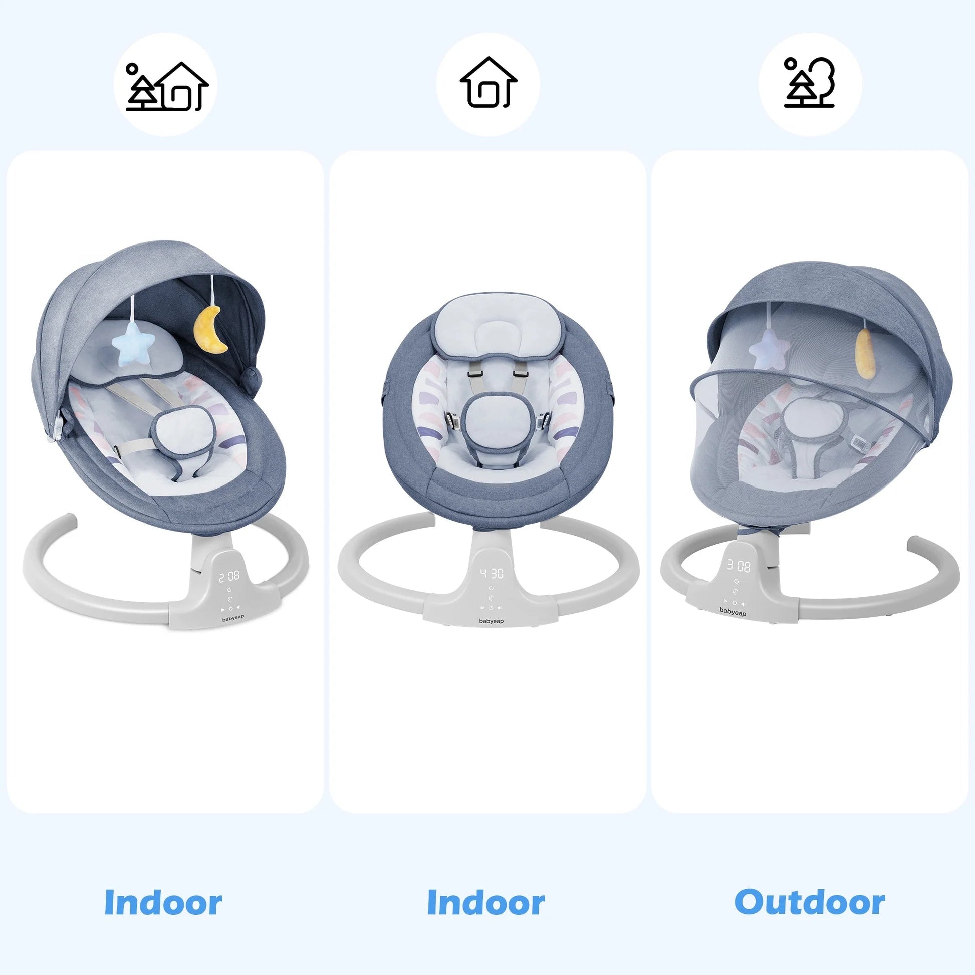 Baby Swing for Infants - APP Remote Bluetooth Control, 5 Speed Settings, 10 Lullabies, USB Plug (Blue) - RELUX.STORE