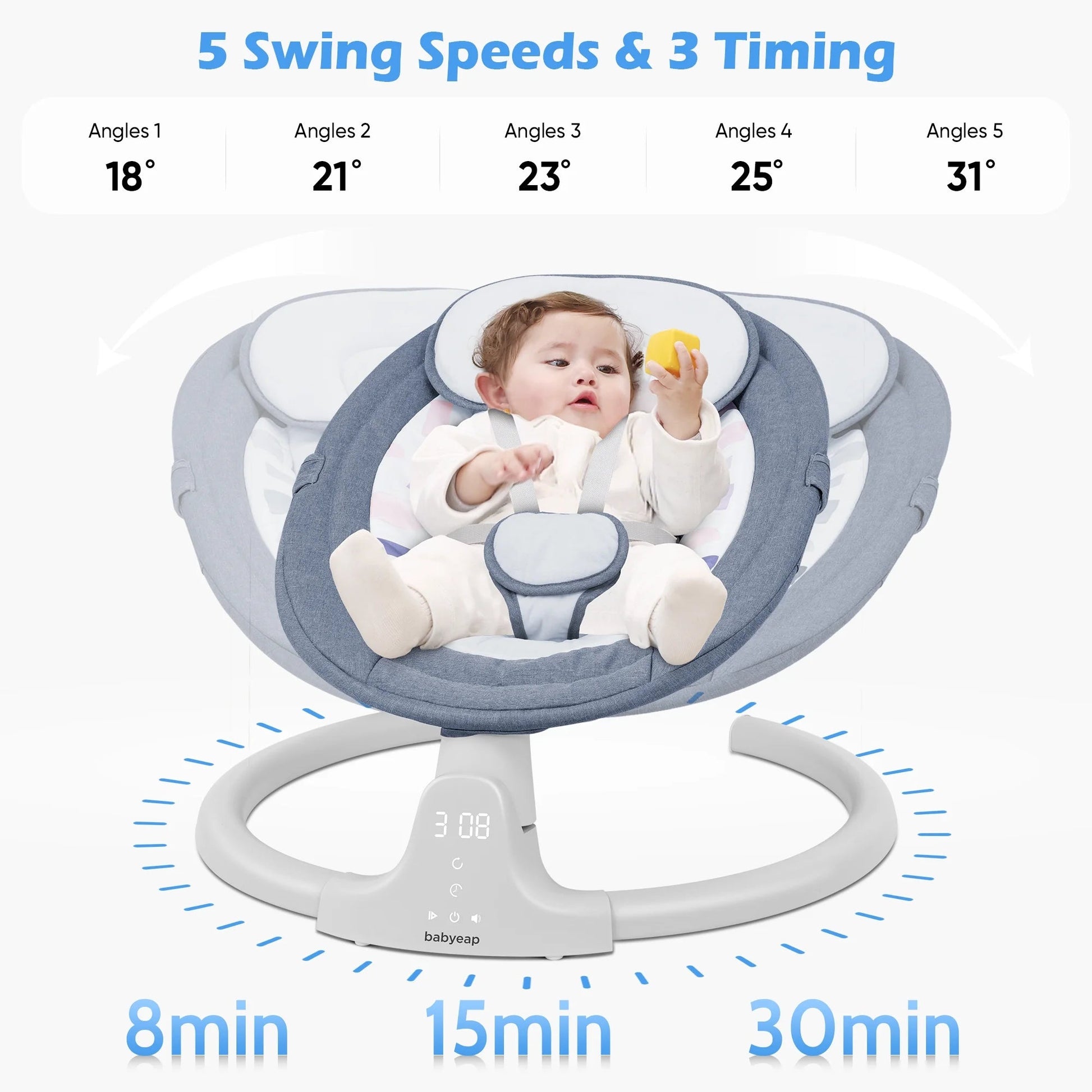 Baby Swing for Infants - APP Remote Bluetooth Control, 5 Speed Settings, 10 Lullabies, USB Plug (Blue) - RELUX.STORE