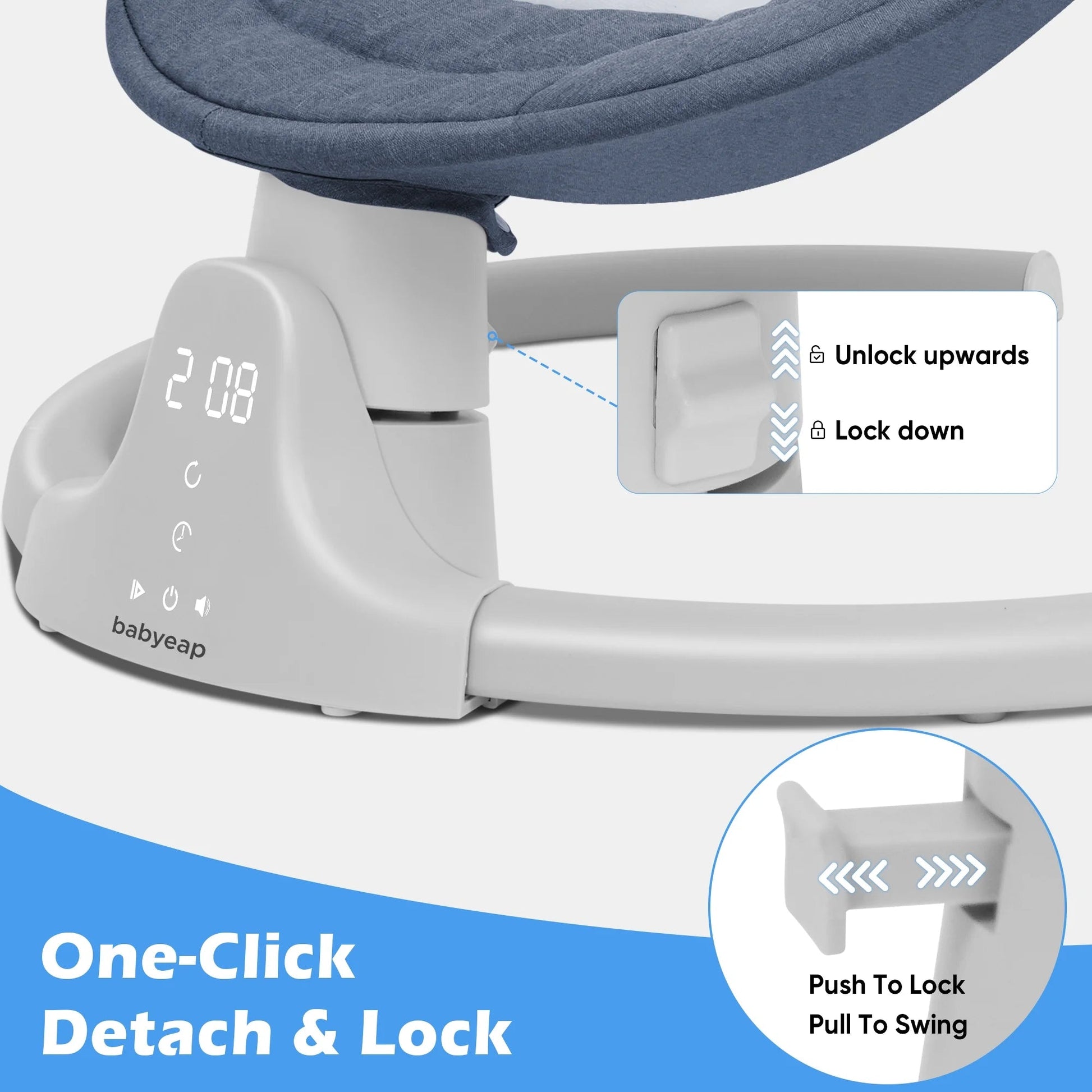 Baby Swing for Infants - APP Remote Bluetooth Control, 5 Speed Settings, 10 Lullabies, USB Plug (Blue) - RELUX.STORE