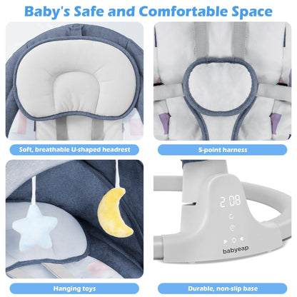 Baby Swing for Infants - APP Remote Bluetooth Control, 5 Speed Settings, 10 Lullabies, USB Plug (Blue) - RELUX.STORE
