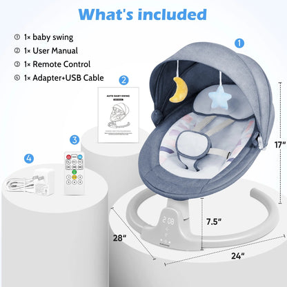 Baby Swing for Infants - APP Remote Bluetooth Control, 5 Speed Settings, 10 Lullabies, USB Plug (Blue) - RELUX.STORE