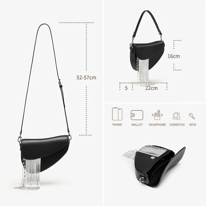 BAFELLI 2025 NEW LUXURY WOMAN BAGS LEATHER STYLISH INDIVIDUALITY FASHION TASSELS PURSE SHOULDER CROSSBODY HANDBAGS FEMALE SADDLE - RELUX.STORE