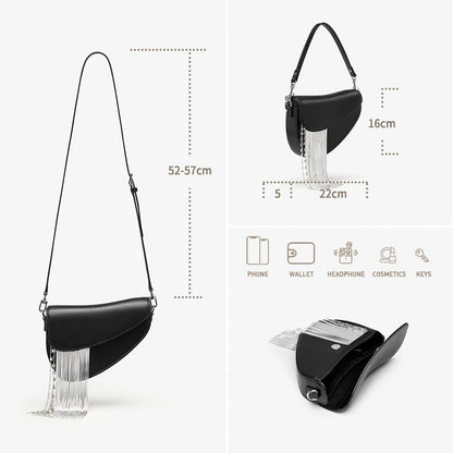 BAFELLI 2025 NEW LUXURY WOMAN BAGS LEATHER STYLISH INDIVIDUALITY FASHION TASSELS PURSE SHOULDER CROSSBODY HANDBAGS FEMALE SADDLE - RELUX.STORE