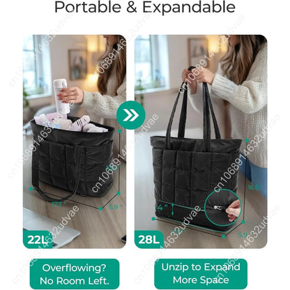 BAGSMART Expandable Tote Bag for Women, Puffer Work Tote Water - Resistant Quilted, Nurse and Carry - On Travel Gym Bag - RELUX.STORE