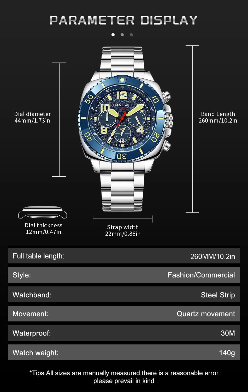 BANGWEI 2025 Luxury Watches Men Fashion Sports Quartz Wristwatches 30M Waterproof Luminous Chronograph Mens Watch Reloj Hombre - RELUX.STORE