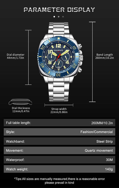BANGWEI 2025 Luxury Watches Men Fashion Sports Quartz Wristwatches 30M Waterproof Luminous Chronograph Mens Watch Reloj Hombre - RELUX.STORE