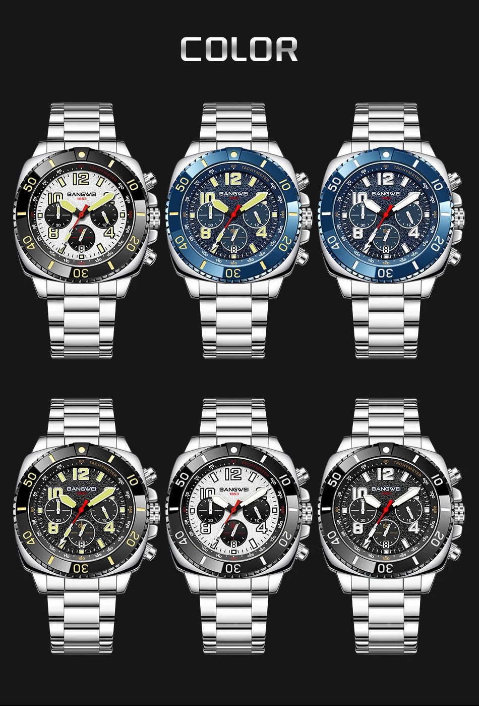 BANGWEI 2025 Luxury Watches Men Fashion Sports Quartz Wristwatches 30M Waterproof Luminous Chronograph Mens Watch Reloj Hombre - RELUX.STORE