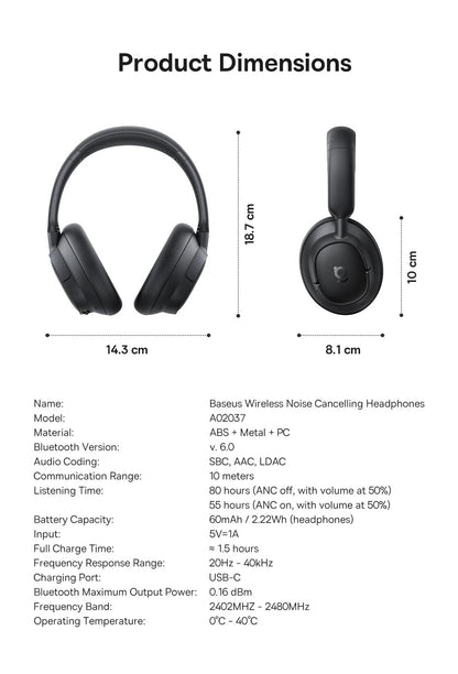 🎧 Baseus Bowie H1s Wireless Over - Ear Headphones – Hi - Res Spatial Audio & 46dB Noise Cancelling 🎶 - RELUX.STORE