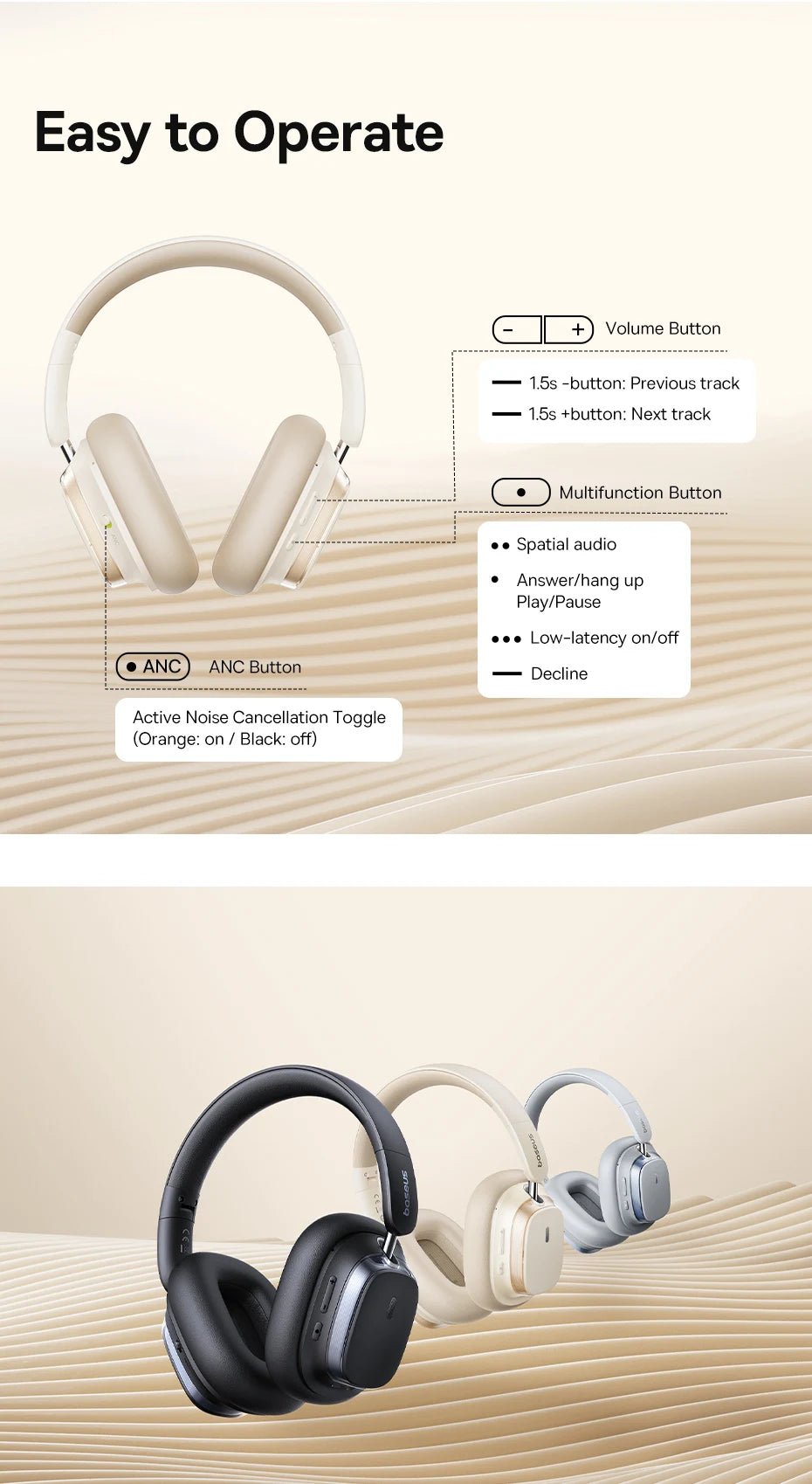 🎧 Baseus Bowie H1s Wireless Over - Ear Headphones – Hi - Res Spatial Audio & 46dB Noise Cancelling 🎶 - RELUX.STORE