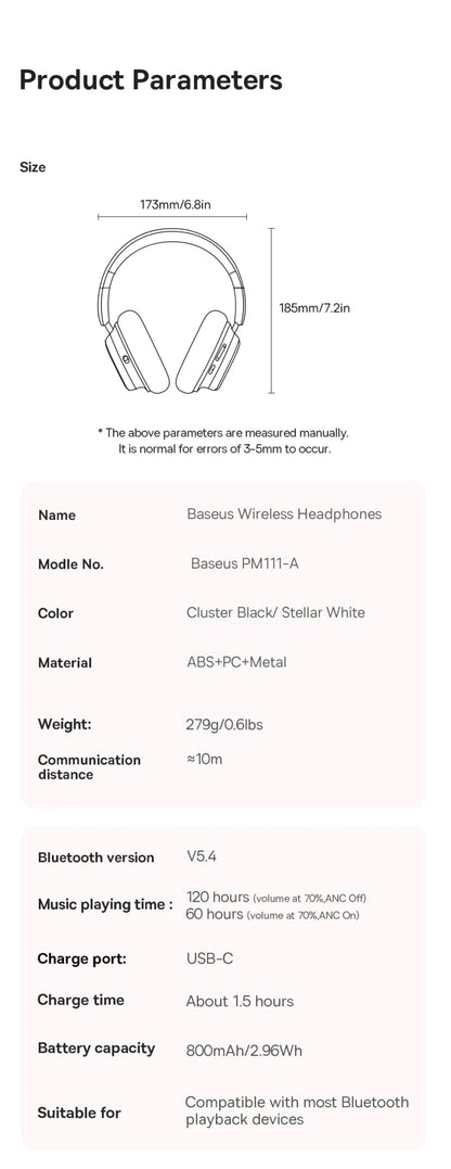 🎧 Baseus Bowie H1s Wireless Over - Ear Headphones – Hi - Res Spatial Audio & 46dB Noise Cancelling 🎶 - RELUX.STORE