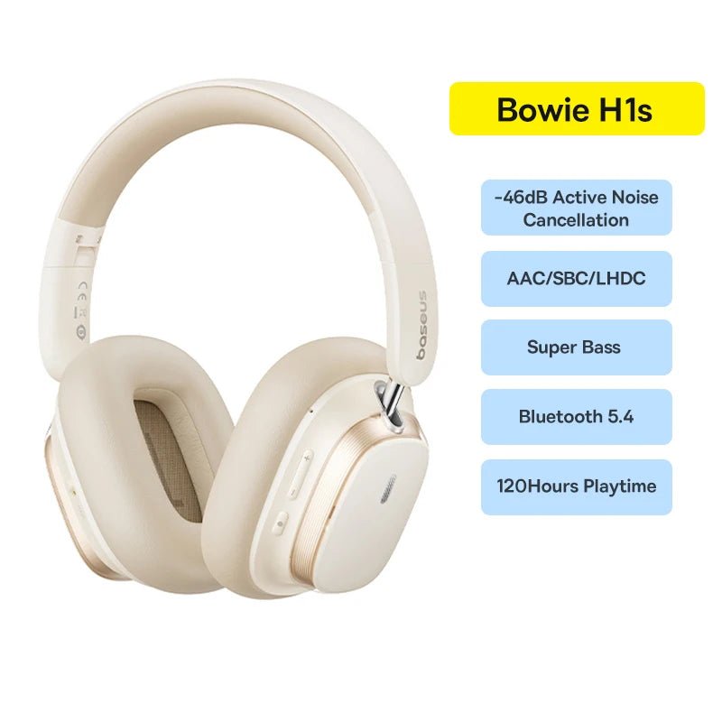 🎧 Baseus Bowie H1s Wireless Over - Ear Headphones – Hi - Res Spatial Audio & 46dB Noise Cancelling 🎶 - RELUX.STORE