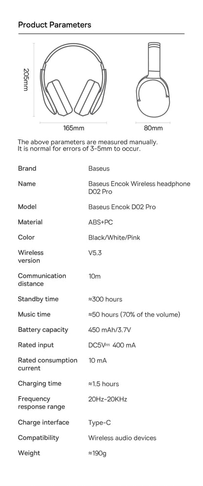 "Baseus D02 Pro Wireless Bluetooth Headphones – Foldable Over - Ear Sport Headset, Gaming Earbuds, Bluetooth 5.3 Earphones" - RELUX.STORE